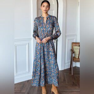 NWT Emerson Fry Frances 3 Elegant Blue Paisley Maxi Dress
